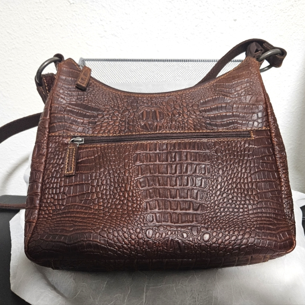 EUC Jack Georges Brown Embossed Leather Crossbody